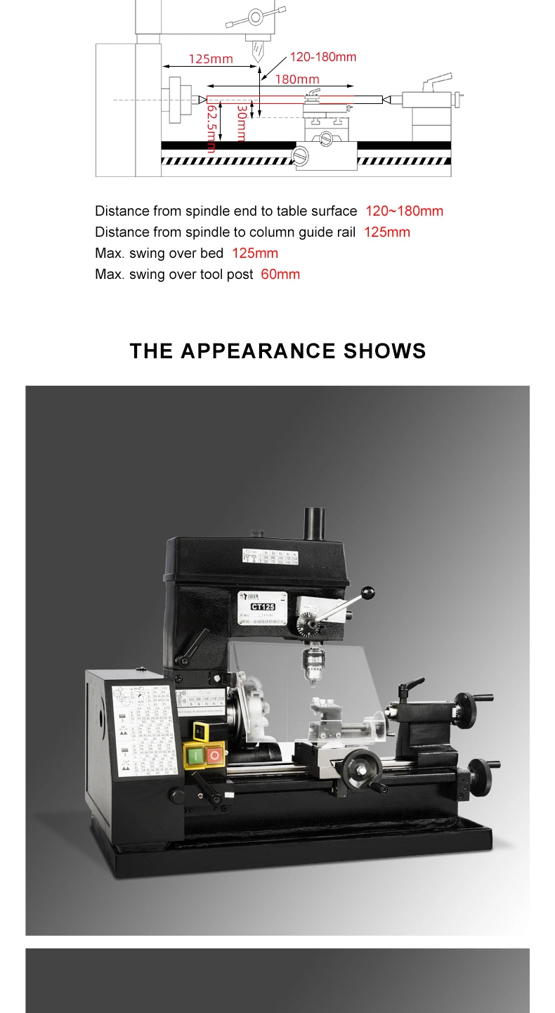 High Precision Variable Speed Combo Lathe 180W Combo Lathe/Mill/Drill